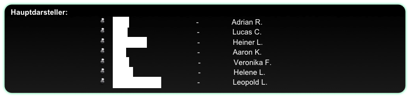 Hauptdarsteller:
    Jack                                 -                Adrian R. 
    Mac                                  -                Lucas C.
    Mr. Laney                         -                Heiner L.
    Fey                                   -                Aaron K.
    Tura                                  -                Veronika F.
    Derky                                -                Helene L.
    Leoranerkönig                  -                Leopold L.